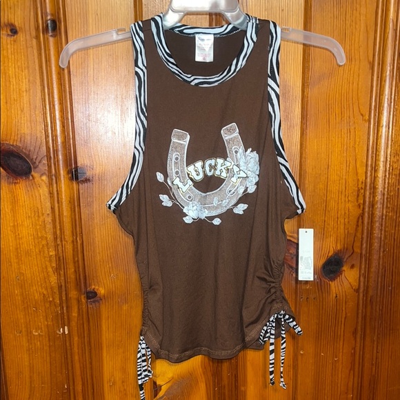 Brown Sleeveless Top with Zebra Trim - Picture 1 of 7